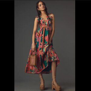 Brand New Farm Rio x Anthropologie Pleated Palm Midi Dress